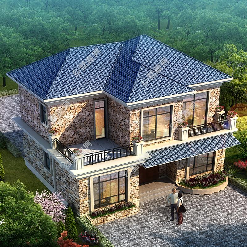 2020田园二层别墅农村自建房设计施工图纸12x10米带小洋楼效果图