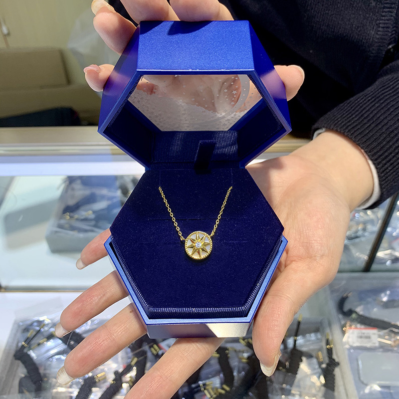八芒星幸运罗盘项链女纯银18k玫瑰彩金粉蛋白贝母轻奢网红锁骨链