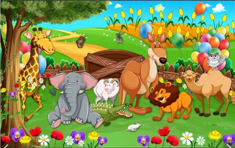 动物乐园动物总动员唯美卡通儿童房小孩房背景墙纸壁画装饰定制图