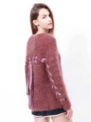 日本代购秋冬新款snidel针织衫背后蝴蝶结绑带