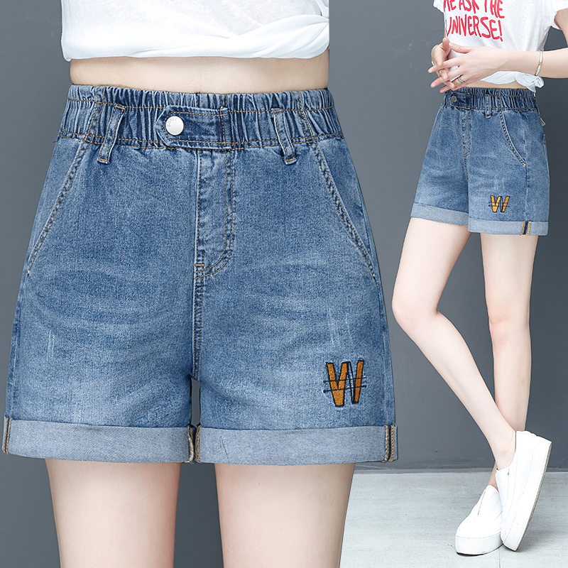 韩国高腰牛仔短裤女2020夏季新款韩版显瘦阔腿裤直筒松紧腰热裤潮