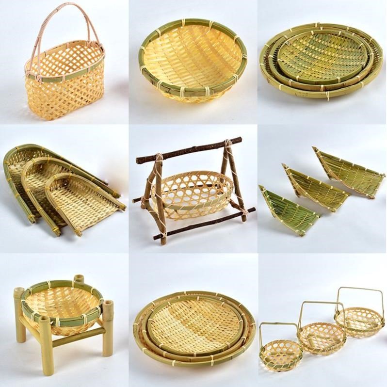 竹篮子装小吃竹编筐洗菜篮有孔糖果盘用品家用餐具摆放竹架子竹子