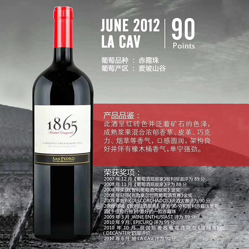 智利圣佩特罗1865明星庄园赤霞珠红葡萄酒原瓶原装进口红酒干红