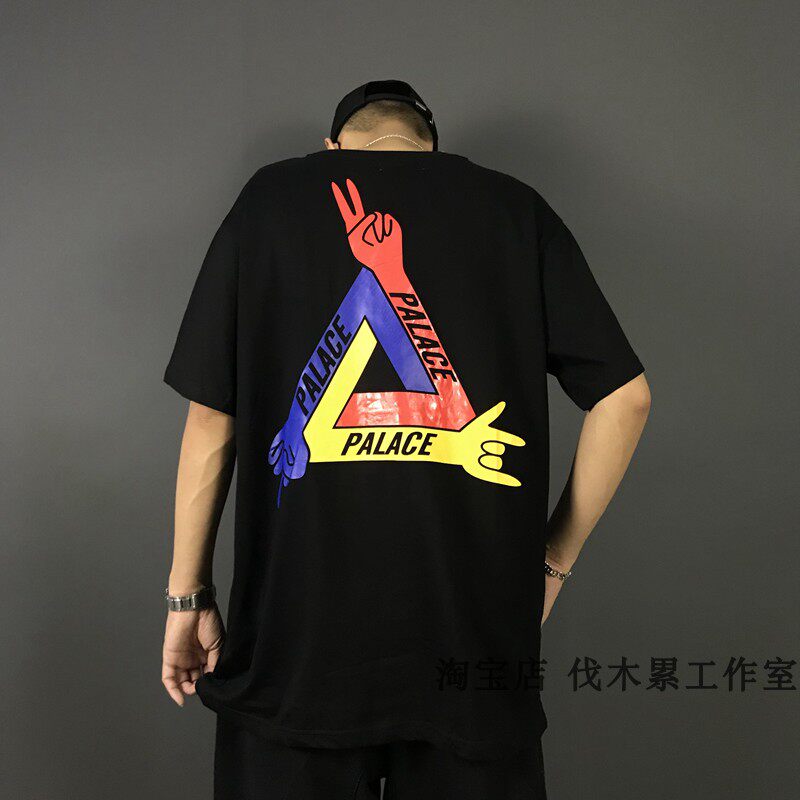palace 19ss 三角logo手势剪刀手欧美街头潮牌男女宽松短袖t恤ins