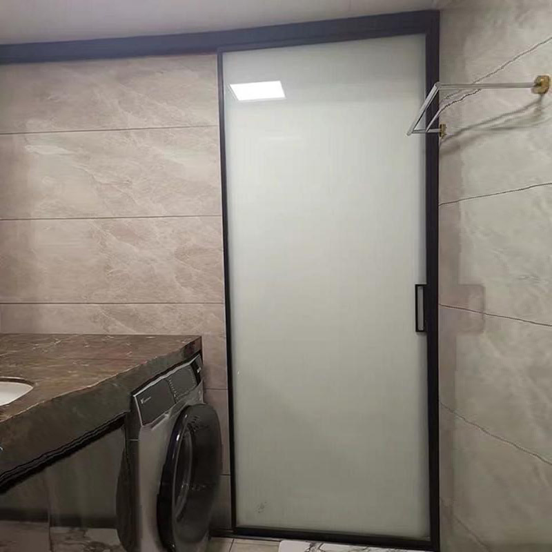 定制卫生间移门极窄边单轨道厕所厨房推拉门隔断双玻璃吊轨钛合金