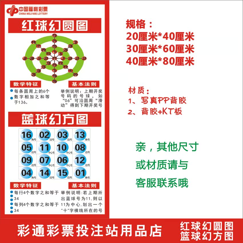 福利彩票店福彩投注站用品 双色球研究表 红球幻圆图 彩票店用品