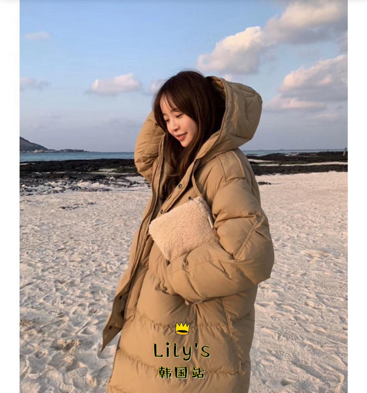 韩国直邮东大门正品代购2019冬季gabrielle连帽a字摆超有范羽绒服