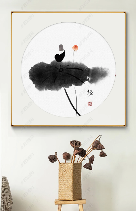 中国风简易水墨新中式禅意水墨装饰画高清电子版素材画芯图片