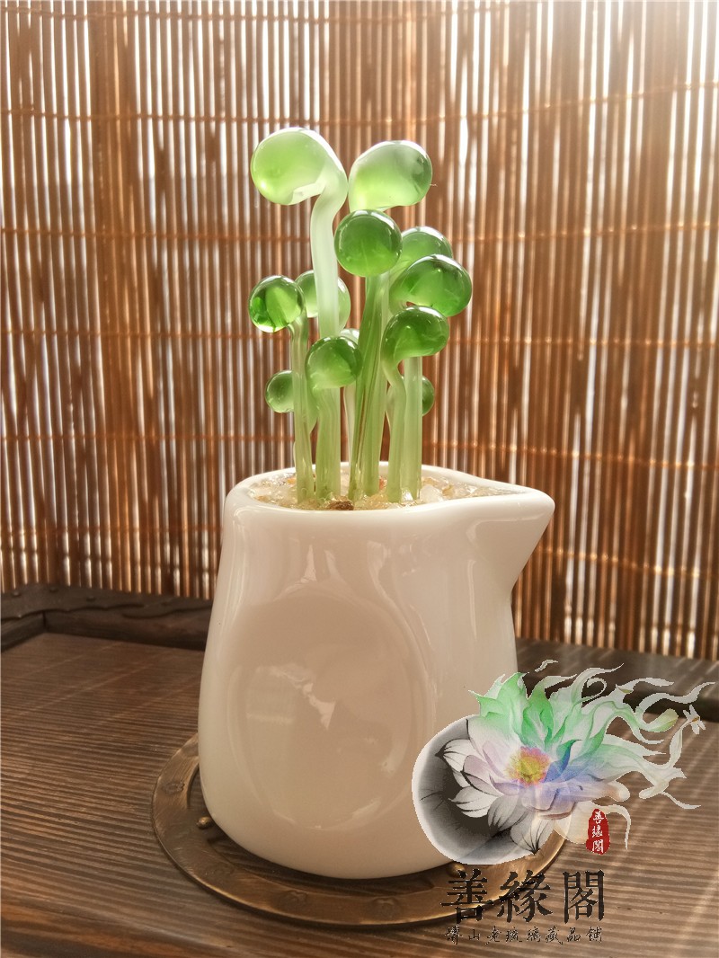 博山琉璃手工多肉植物小豆芽室内盆栽摆件个性礼物微景观小清新