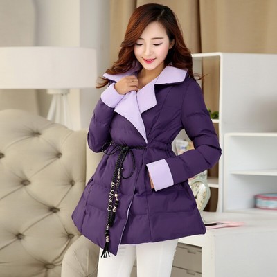 欧洲站2014冬装新款轻薄羽绒服紫色斗篷中长